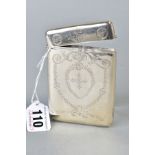 AN EDWARDIAN SILVER CARD CASE, rectangular outline, engraved with ribbons, husking, roundels and