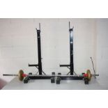 A 1'' BARBELL AND A PAIR OF TELESCOPIC STANDS bar 170cm long with a pair of 2.3 kg weights (3)