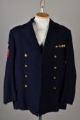 FOUR NAVAL DRESS JACKETS, with sleeve insignia and medal ribbons