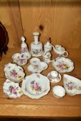 A GROUP OF ROYAL CROWN DERBY 'DERBY POSIES' TRINKETS, to include candle snuffer, miniature teapot,