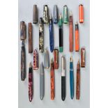 THIRTEEN VINTAGE FOUNTAIN PENS AND A MODERN PELIKAN (that appears uninked) including a Stylomine 303