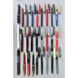 TWENTY FIVE VINTAGE FOUNTAIN AND BALLPOINT PENS including Burnham, Conway, Platignum, Queensway