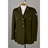 FIVE US ARMY DRESS JACKETS, with sleeve insignia, badges, medal ribbons etc, WWII era or later