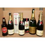 A COLLECTION OF CHAMPAGNE, SPIRIT AND BEER, comprising three bottles of Moet Chandon (two x Brut