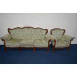 A MID TO LATE 20TH CENTURY ITALIAN STYLE TWO PIECE LOUNGE SUITE, comprising a three seater settee