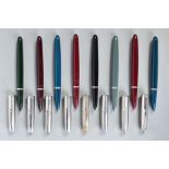 EIGHT VINTAGE PARKER '51' FOUNTAIN PENS including three in burgundy, two in blue, one grey, one