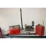 A PERFORMANCE BENCH GRINDER/BELT SANDER, (PAT pass and working), a vintage Halfords fuel can with