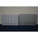 A MODERN LIGHT GREY UPHOLSTERED 4'6'' HEADBOARD, together with a dark grey 4'6'' headboard (2)