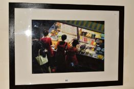 WILLIAM JOHN SIMS (BRITISH CONTEMPORARY) 'STREET FOOD', customers on Lockhart Road, Wanchai, Hong