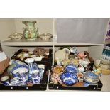 FOUR BOXES OF CERAMICS, including late 19th century and 20th century items, blue and white bowls and