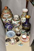 A COLLECTION OF ORIENTAL WARES, to include polychrome vases, cloisonne items comprising an onion
