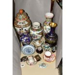 A COLLECTION OF ORIENTAL WARES, to include polychrome vases, cloisonne items comprising an onion