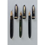 THREE VINTAGE SWAN LEVERLESS FOUNTAIN PENS including a 2060 in black and gold with a 14ct 6 nib, a