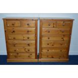 A PAIR OF MODERN PINE CHEST OF TWO SHORT AND FIVE LONG DRAWERS, width 95cm x depth 45cm x height