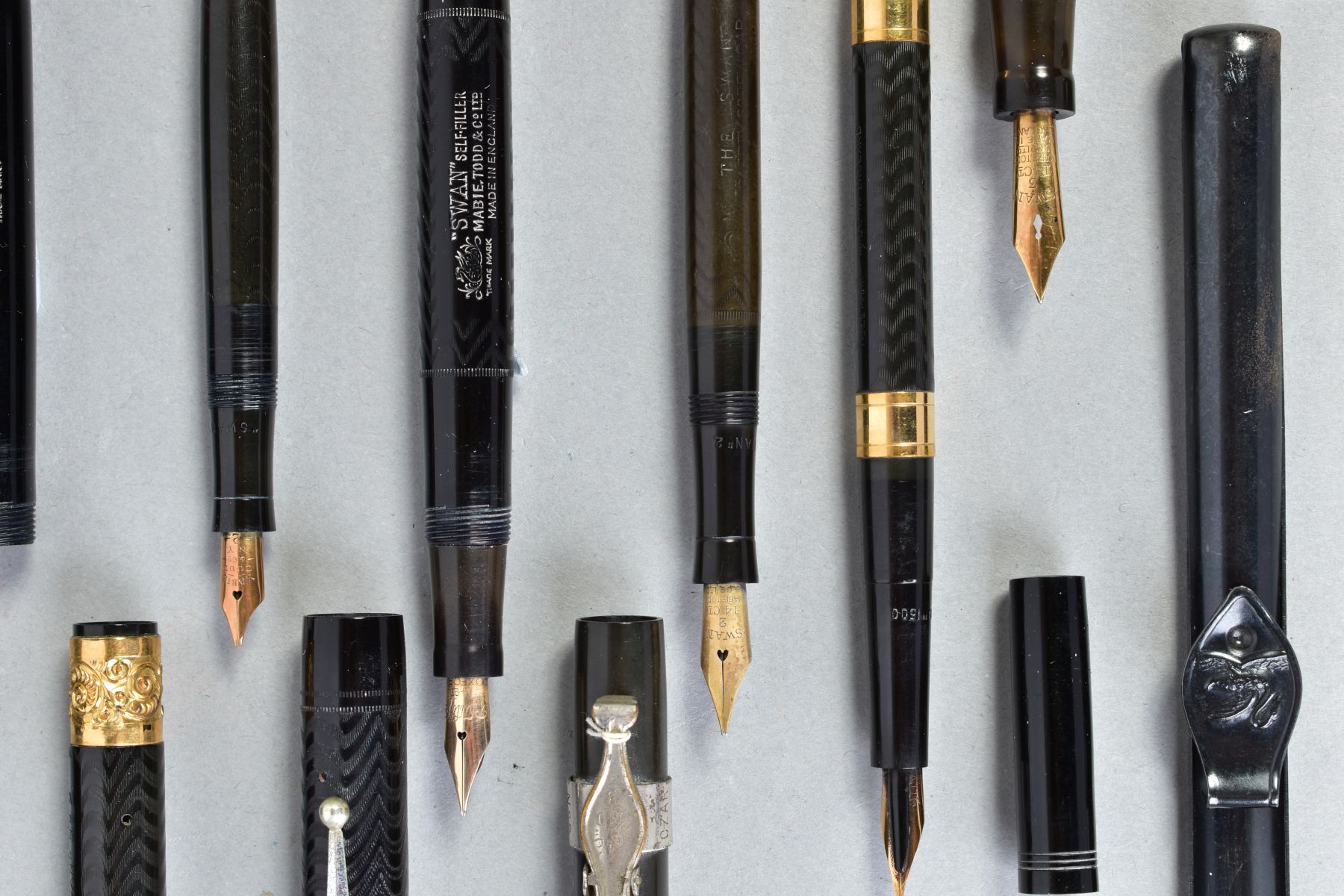 SEVEN FOUNTAIN PENS BY MABIE TODD including two The Swan B2 pens, one SM 200/60 self filler, one - Image 3 of 4