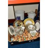 A BOX AND LOOSE CERAMICS ETC, to include Royal Doulton Imperial Blue cabinet plates (x3), Buckingham