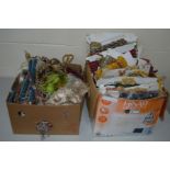 TWO BOXES OF CURTAIN TIE BACKS AND DECORATIVE ROPE, of various styles and colours, together with a