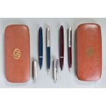 TWO BOXED PARKER 51 PEN SETS including a burgundy 51 Special set both engraved and a Blue set with