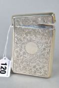 A GEORGE V SILVER CARD CASE, of rectangular form, engraved with foliate scrolls, vacant cartouche,