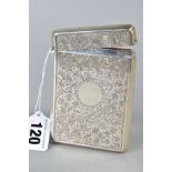 A GEORGE V SILVER CARD CASE, of rectangular form, engraved with foliate scrolls, vacant cartouche,