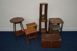 A QUANTITY OF OCCASIONAL FURNITURE to include an oak three tier occasional table with canted
