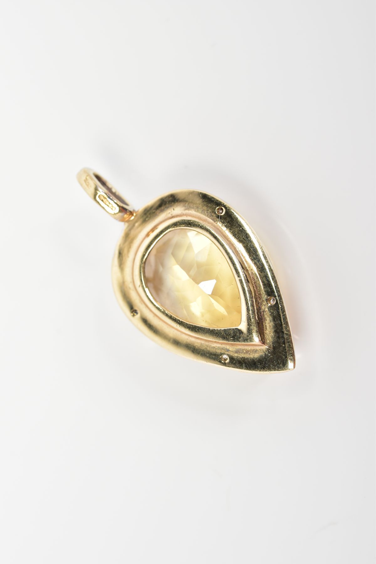 A 9CT GOLD PENDANT, designed with a pear cut citrine within a raised three claw setting and - Image 3 of 4