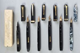 FIVE VINTAGE CONWAY STEWART FOUNTAIN PENS and a boxed Conway Stewart Ink Pencil, these include a