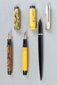 A PARKER DUOFOLD JUNIOR IN MANDARIN YELLOW, a cracked marble Duofold, a Parker Debutante