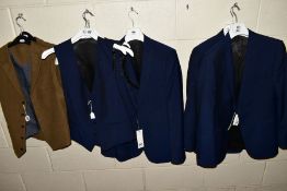 A COLLECTION OF GENTS JOHN LEWIS CLOTHING, comprising two small Moleskin waist coats, three blue