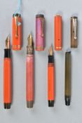 THREE PARKER DUOFOLD LUCKY CURVE AND A DUOLOLD FOUNTAINS PENS, these include one burnt orange with
