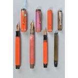 THREE PARKER DUOFOLD LUCKY CURVE AND A DUOLOLD FOUNTAINS PENS, these include one burnt orange with