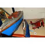 A MODEL BOAT, of wooden and fibre glass construction, with damage and missing items, approximate