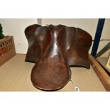 A LEATHER HORSE RIDING SADDLE, no stirrups