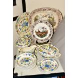 MASONS IRONSTONE TABLEWARES, to include six 'Game Birds' dinner plates, and Longton Hall platter,