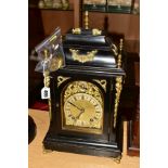 A LATE 19TH CENTURY EBONISED AND GILT METAL BRACKET CLOCK OF GEORGE III STYLE, brass dial marked