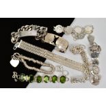 A SELECTION OF JEWELLERY, to include a chain mail bracelet, a bangle bracelet, an identification