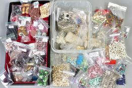 A SELECTION OF MAINLY GLASS BEADS, of various shapes, sizes and styles together with a small