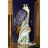 A BOXED ROYAL CROWN DERBY PAPERWEIGHT 'Peregrine Falcon' with gold stopper