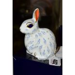 A BOXED ROYAL CROWN DERBY PAPERWEIGHT, 'Snowy Rabbit' anniversary edition for 2002, launched to