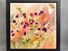 JULIE ANN SCOTT (BRITISH CONTEMPORARY) 'PURPLE POPPIES SWAYING' a composition of wild flowers,