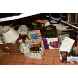 SIX BOXES AND LOOSE SUNDRY ITEMS, to include African tribal sculptures, treen items, Lund bottle
