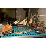 SIX MODEL SHIPS, including Santa Maria, a horn ship, a smaller ship named 'Santa Maria', etc (6)