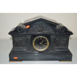 A VICTORIAN SLATE EIGHT DAY MOVEMENT MANTEL CLOCK, of Greek form, enamelled dial with Roman numerals