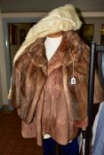A LADIES MINK BEIGE EVENING JACKET, 3/4 sleeves, 56cm across the back, under arm to under arm,