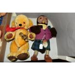 A MERRYTHOUGHT GOLDEN PLUSH CHEEKY BEAR, some minor fading to fur and pads, label to right foot,