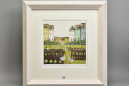 REBECCA LARDNER (BRITISH 1971) 'HEN PARTY' a limited edition print 70/195 of houses and chickens,