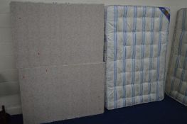 A 4' 6'' SNOOZE UK DIVAN BED AND MATTRESS, with blue stripes and foliate decoration