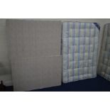 A 4' 6'' SNOOZE UK DIVAN BED AND MATTRESS, with blue stripes and foliate decoration