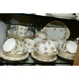 MINTON 'SPRING BOUQUET' TEA AND DINNER WARES, comprising teapot, oval cake plate, twelve tea cups,