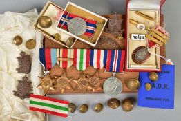 A BOX CONTAINING A WWII GROUP OF MEDALS AS FOLLOWS, 1939-45 Africa (8th Army Bar), Italy, France and